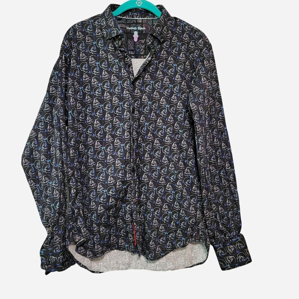 Luchiano Visconti Black favorite shirt with neon skulls button down